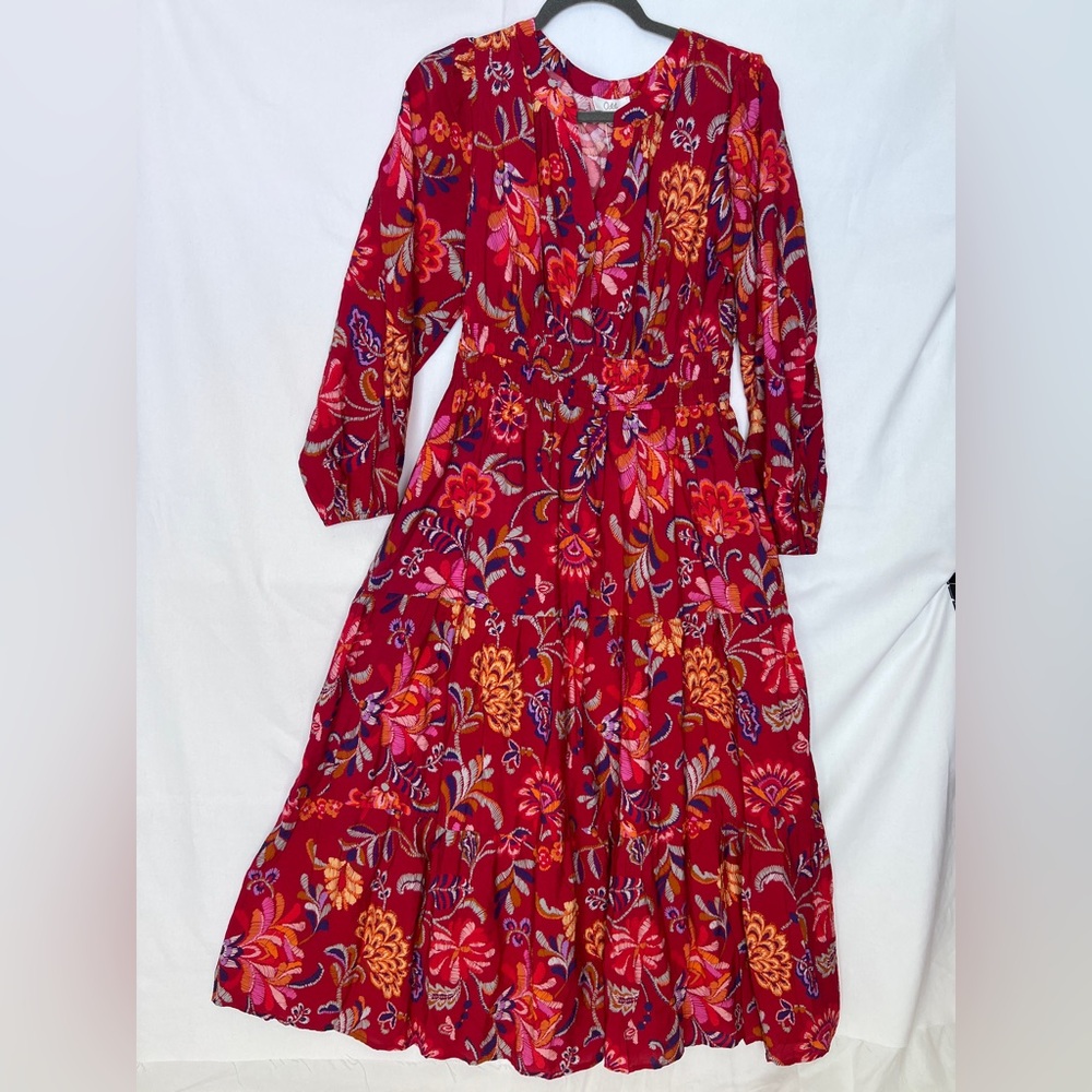 ODDY Vibrant Red and Orange Floral Maxi Dress NWT SIZE L